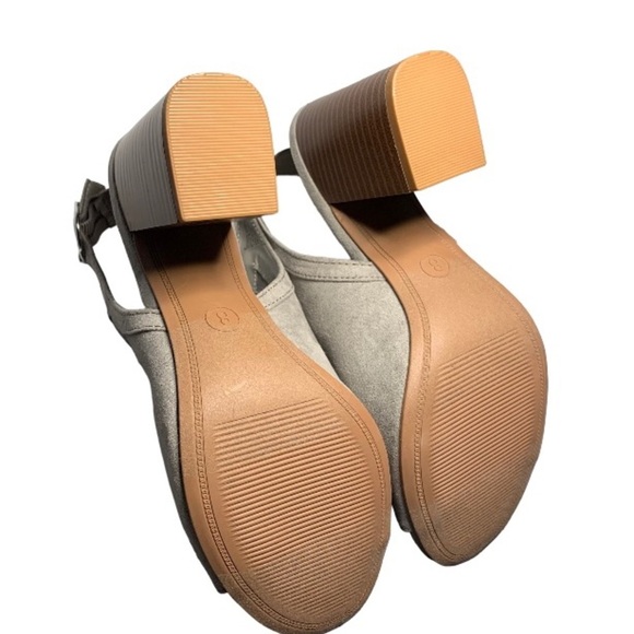 SHOES Light Gray Suede Open Toe High Heel Open Heel Shoe 3.5 Inch Chunky Heel - Picture 3 of 10